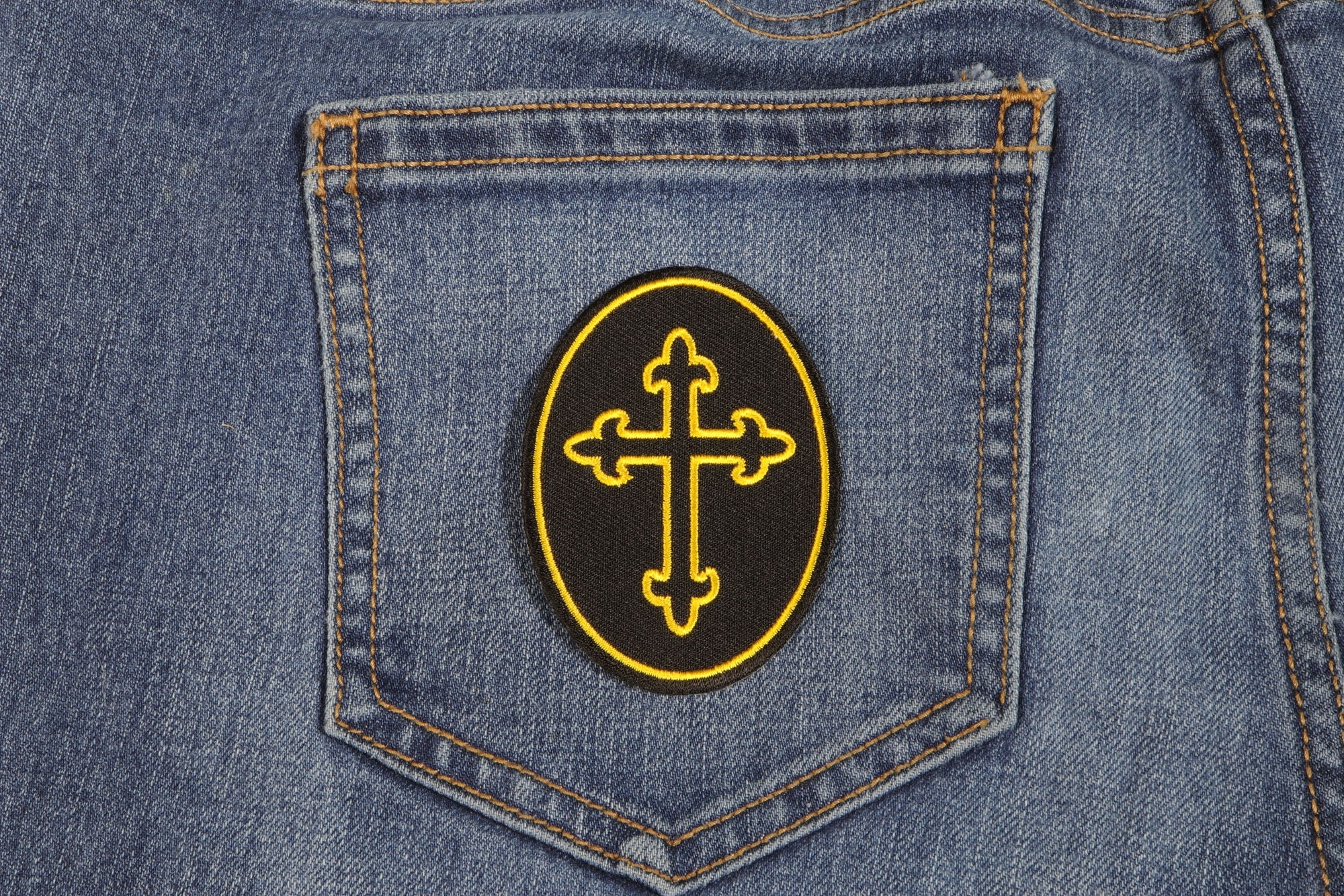 Christian Cross Oval Patch - Faith-Inspired Design with an Oval Twist  ( 3 x 3 inches )
